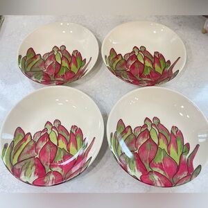Crate and Barrel 9.5” Floral Artichoke Ceramic Bowls - Set of 8